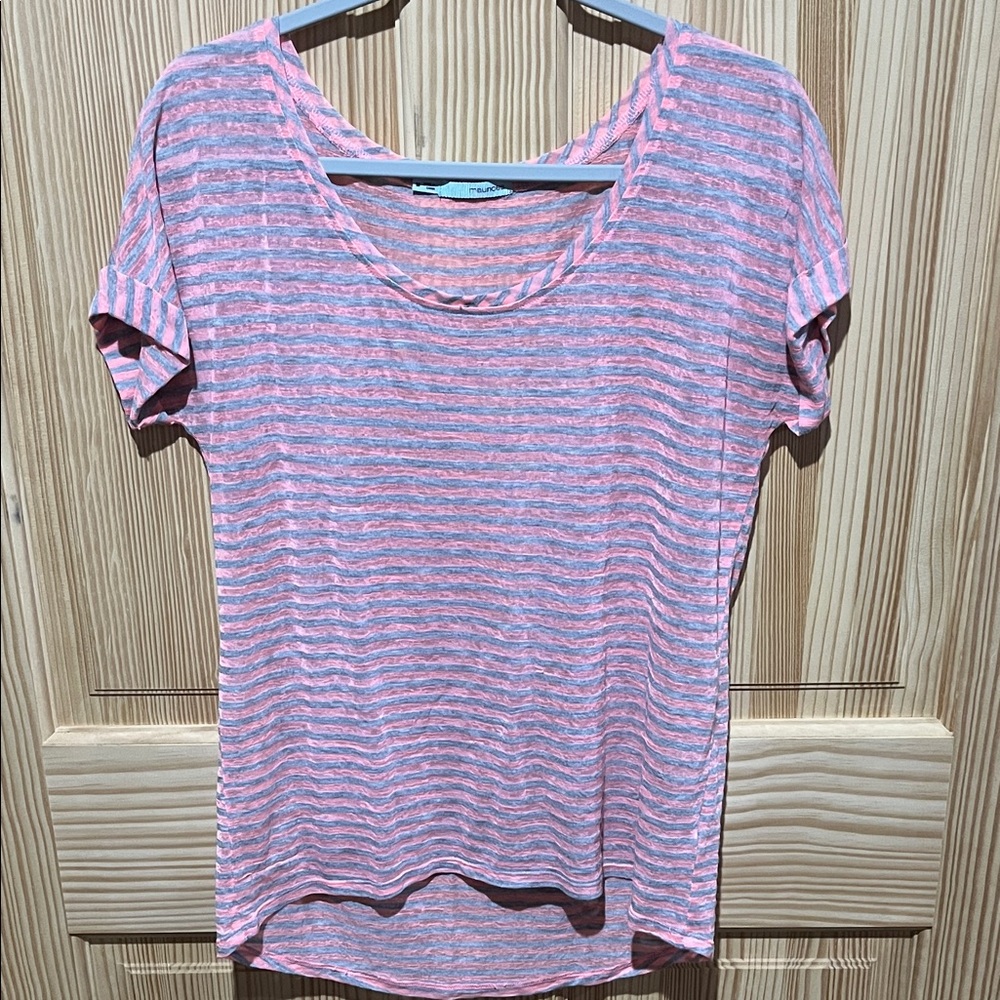 Maurices Pink and Gray Striped Short Sleeve Tee